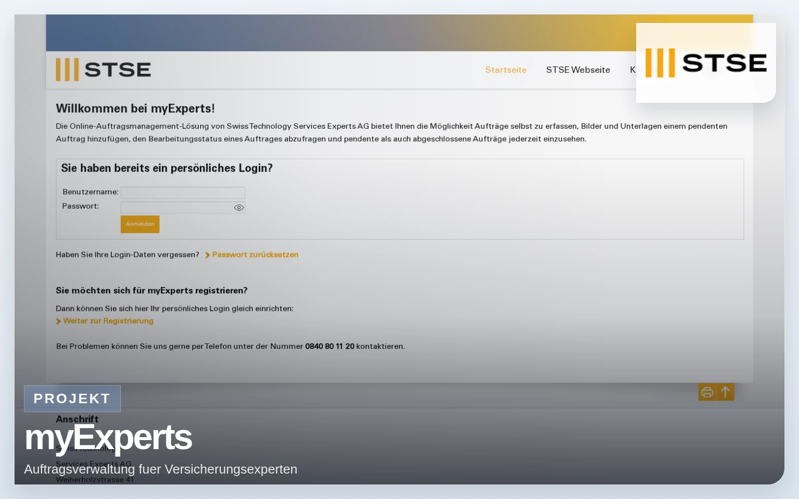 Vorschaubild von myExperts mit Login-Screenshot und Logo