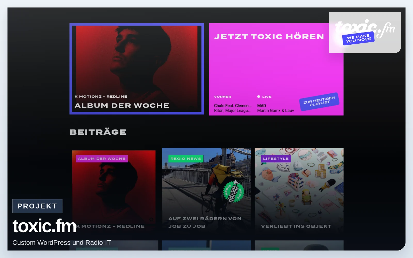Vorschaubild von toxic.fm mit Website-Screenshot und Logo